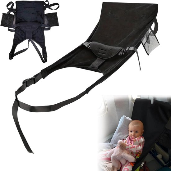 Vliegtuigbedje - Babybedje - Verstelbaar - Wasbaar - comfortabele hangstoel - Compact En Draagbaar - Ideaal Voor Vliegtuigen En Auto's - 75 x 40 cm - voor baby's om te slapen en te rusten - reisbenodigdheden voor baby's - Zwart