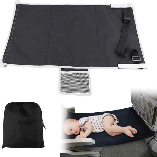 Vliegtuigbedje - Babybedje - Vliegtuigbedjes - Vliegtuig Bedje - Voetensteun Vliegtuig - Must Have Voor Het Reizen - Ideaal Voor Vliegtuigen En Auto's - Comfortabel - Wasbaar - Compact En Draagbaar - Zwart van JetKids