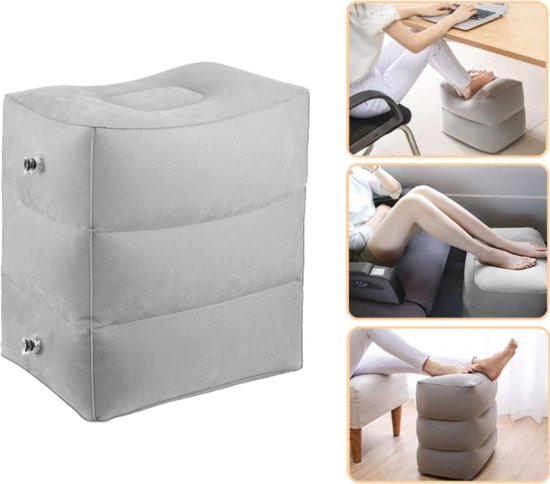 Vliegtuigbedje - Opblaasbare Voetensteun - Voetenkussen - Voetenbankje - 3 Hoogte Standen - Reiskussen - Multifunctioneel Opblaasbaar Kussen - Voor Voetsteun In Vliegtuigen, Auto's, Bussen, Treinen, Kantoor - 40x30x43 cm - Grijs - 1 Stuk van Joli.