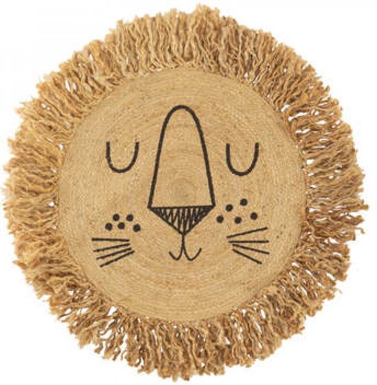 Vloerkleed Kinderkamer - RaRa de Leeuw Speelmat- Rond 90cm - Ecologisch - dieren van RaRa de Leeuw
