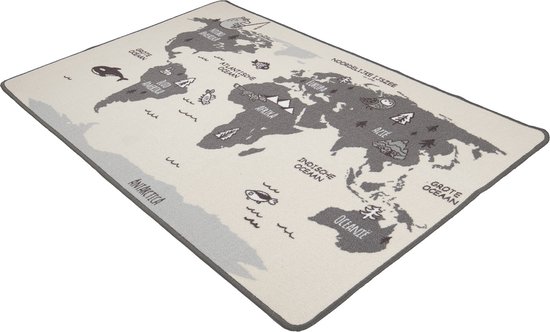 Vloerkleed - Retro Wereldkaart - 140 x 200 cm - Speelkleed - Kinderkamer - Speeltapijt - Kraamcadeau - Cadeau van Atmosphera