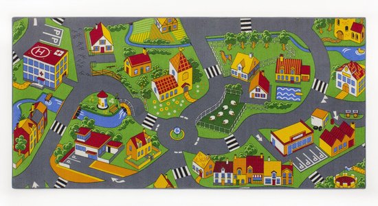 Vloerkleed – Verkeerskleed - 95 x 200 cm - speelmat - Little village van Maatman