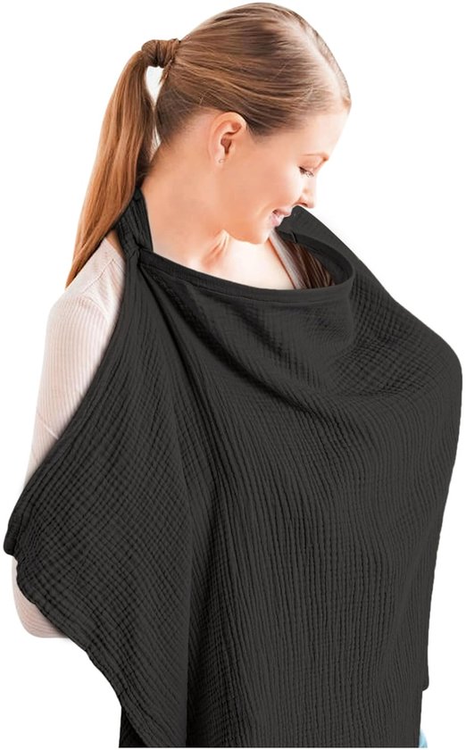 Voedingsdoek - Borstvoedingsdoek - Borstvoeding Doek - Borstvoeding sjaal - borstvoedingsschort - Voedingscape - Afschermdoek - 75*95 cm - Katoenen - Verstelbaar - Uitwasbaar - Kraamcadeau - Borstvoedingsaccessoires - zwart - 75*95cm van Merkloos