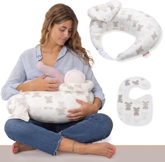 Voedingskussen, ergonomisch voedingskussen, voedingskussenhoes van 100% katoen, wasbaar, met tas en verstelbare riem, klein 45° anti-refluxkussen voor baby's. van Koala Babycare