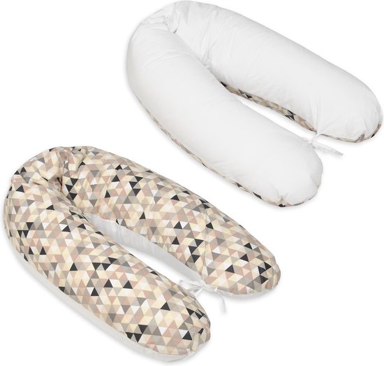 Voedingskussen - met koordjes - 145 cm - beige driehoeken van Mamaloes