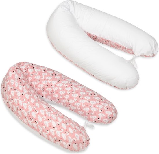 Voedingskussen - met koordjes - 145 cm - roze met zwanen van Motherhood