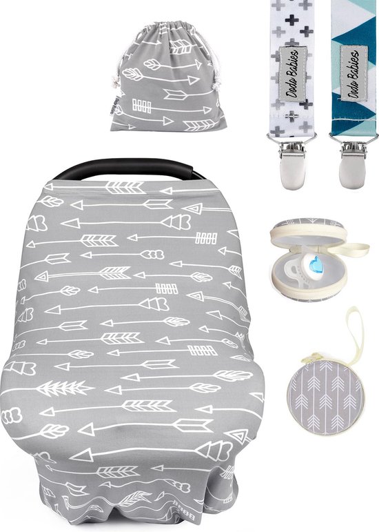 Voedingssjaal voor onderweg voor borstvoeding - autostoelhoes borstvoedingsdoek borstvoedingsdoek - ultrazacht en ademend - multifunctioneel design - inclusief fopspeen klemmen, etui van Little Bandits