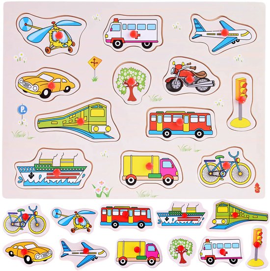 Voertuigen - Houten puzzels voor kinderen 1 jaar / 2 jaar / 3 jaar - Educatief speelgoed - Cadeau jongen / meisje - Baby / Dreumes / Peuter - Traktatie - Uitdeelcadeaus van Angel Toys