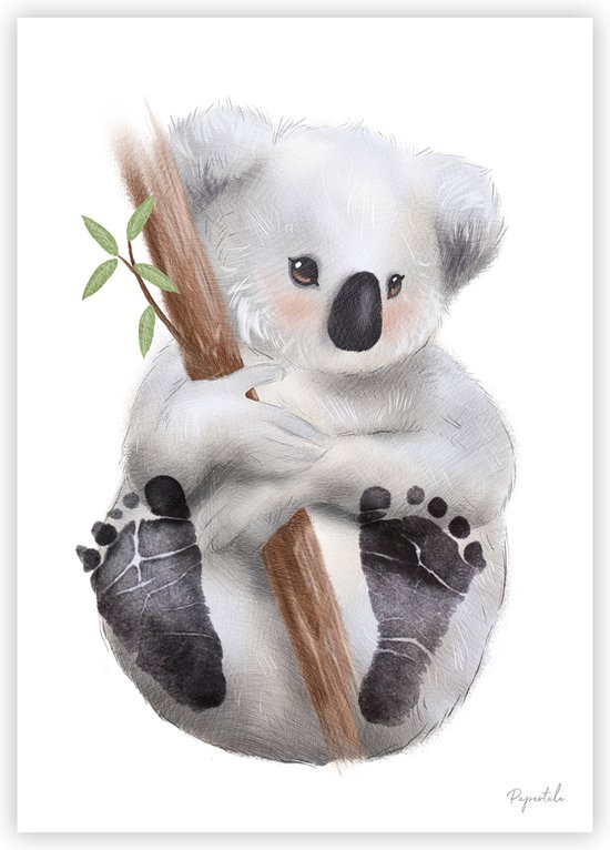 Voetafdruk baby – Koala – Poster kinderkamer – Kraamcadeaus – Babyshower – Complete set met reserveposter, instructies en een inktkussen van Merkloos