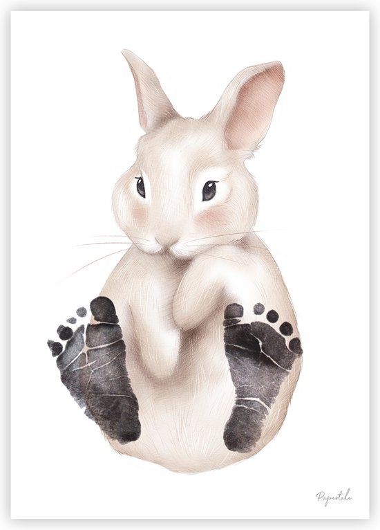 Voetafdruk baby – Konijn – Poster kinderkamer – Kraamcadeaus – Babyshower – Complete set met reserveposter, instructies en een inktkussen van Merkloos