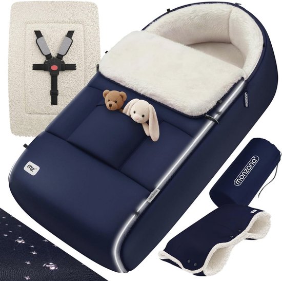 Voetenzak Baby met Handwarmers en Reflectoren voor Kinderwagen en Autostoel - Winter Slaapzak Marineblauw