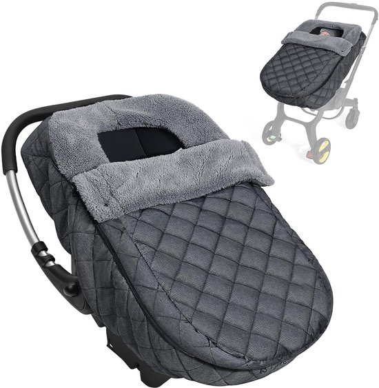 Voetenzak babyschaal, universele babyschaal, voetenzak, winter, met verstelbare ritssluiting, waterdichte wikkeldeken, babyschaal met elastische randen, warm polyester, donkergrijs