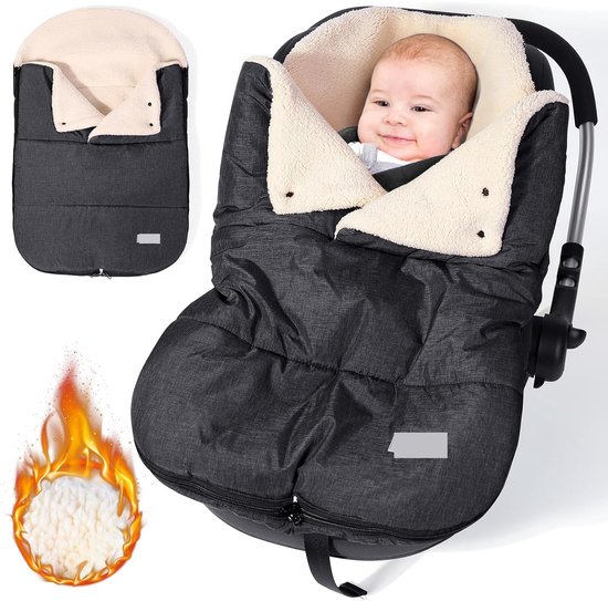 Voetenzak babyschaal winter, universele wikkeldeken, babyzitje met verstelbare kraag, warme berberfleece voering, ritssluiting, geschikt voor Maxi-Cosi, Cybex, Römer etc. (donkergrijs)