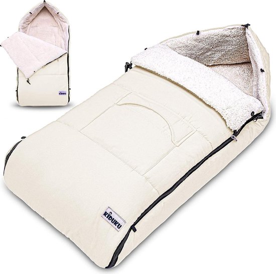 Voetenzak beige-wit, 95 x 50 cm., kinderwagen voetenzak, wintervoetenzak van Baninni