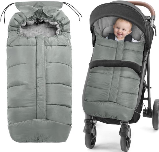 Voetenzak, buggy, voetenzak, kinderwagen, winter, met ritssluiting en capuchon, waterdicht, warm, thermo-fleece, voetenzak, buggy, universele voetenzak, kinderwagen, geschikt voor alle kinderwagens - grijs