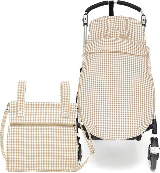Voetenzak en luiertas - Kinderwagen set - Baby comfort - Handgemaakt katoen - 35x36x10 cm - Zandkleurig