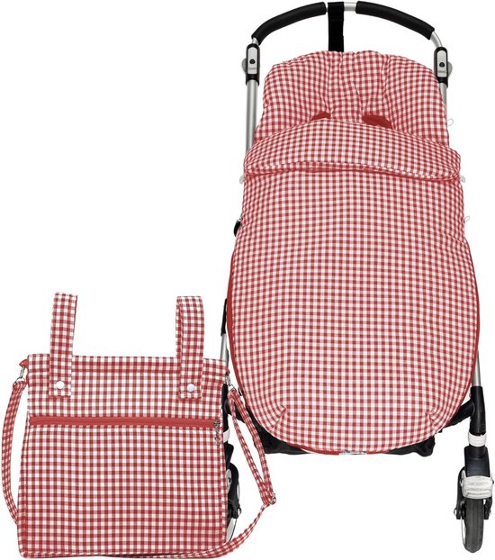 Voetenzak en Luiertas Set - Kinderwagen Accessoires - Baby Comfort - Handgemaakt Katoen - 95 x 53 cm - Rood