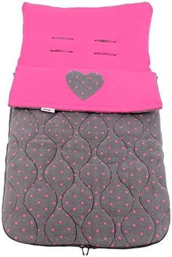 Voetenzak Hart - Baby voetenzak - Kinderwagen warm houden - Afneembare fleece - 78 x 25 cm - Donkergrijs/Fuchsia