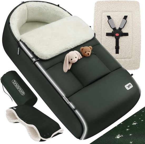 Voetenzak Kinderwagen - Baby Dekentje - Warm Blijven - Met Handwarmer - 3 & 5 Punten - Donkergroen
