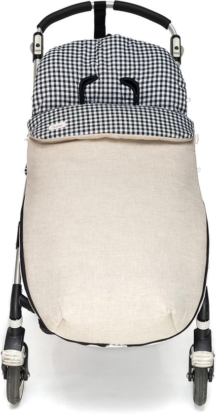 Voetenzak Kinderwagen - Babyzak Linnen - Baby Comfort - Handgemaakt in Spanje - Universeel - Zwart Vichy Lino