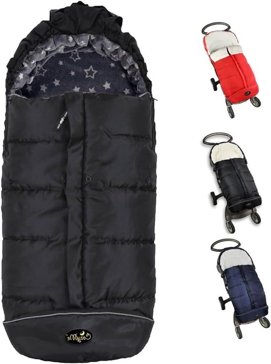 Voetenzak Kinderwagen - Buitendeken Baby - Warm Houden - Waterdichte Buitenkant - 36 x 30 x 16 cm - Zwart/Grijs
