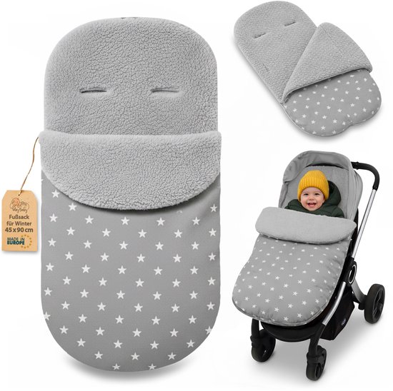 Voetenzak Kinderwagen en Buggy voor de Winter 90x45 cm - Winter Voetenzak Warme Inleg Omslagdeken Baby Accessoire warm Boucle Oeko-Tex certificaat Sterren en grijs