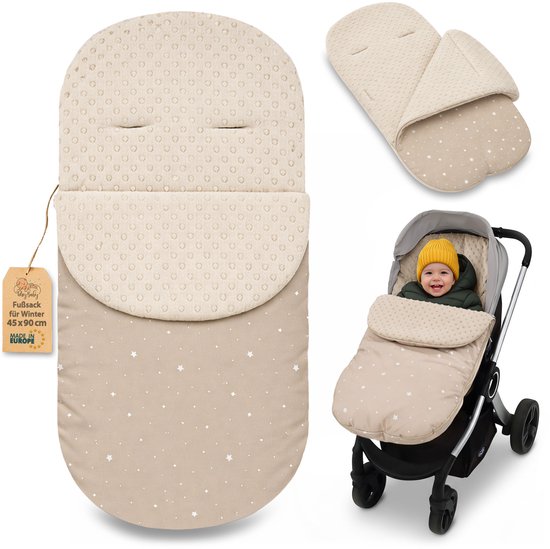 Voetenzak Kinderwagen en Buggy voor de Winter 90x45 cm - Winter Voetenzak Warme Inleg Omslagdeken Baby Accessoire warm Minky Oeko-Tex certificaat Beige met witte sterren