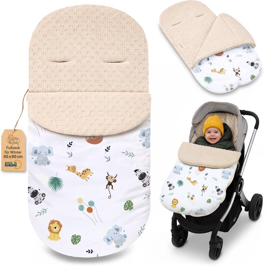 Voetenzak Kinderwagen en Buggy voor de Winter 90x45 cm - Winter Voetenzak Warme Inleg Omslagdeken Baby Accessoire warm Minky Oeko-Tex certificaat Safari