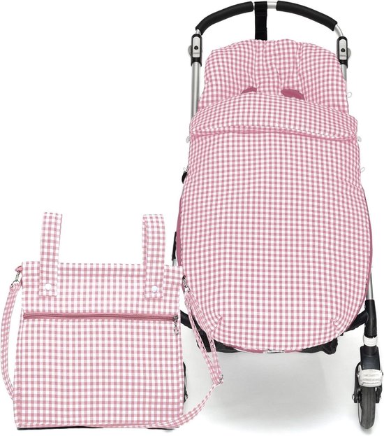 Voetenzak Kinderwagen - Kinderwagenzak Luiertas - Baby Comfort - Handgemaakt Katoen - 35x36x10 cm - Stoffig Roze