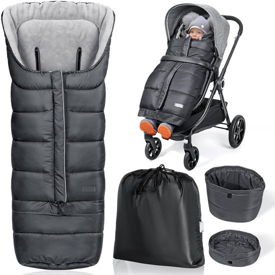 Voetenzak kinderwagen, meegroeiende voetenzak, buggy met verwisselbare bodem, waterdichte voetenzak, kinderwagen baby met ritssluiting, universeel, antislip, 97/117 x 44 cm, donkergrijs