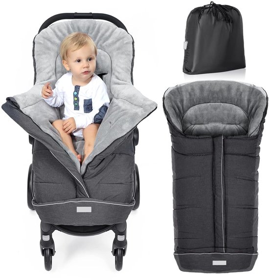 Voetenzak kinderwagen, voetenzak, buggy, voetenzak, kinderwagen, winter, met ritssluiting, wasbaar, geschikt voor alle kinderwagens (donkergrijs, groot)
