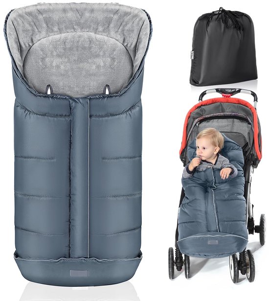Voetenzak kinderwagen, voetenzak, buggy, voetenzak, kinderwagen, winter, met Wamres koraalfleece, ritssluiting, antislip en reflecterende strepen, universeel en waterdicht, grijs - Lang (97 * 44 cm)