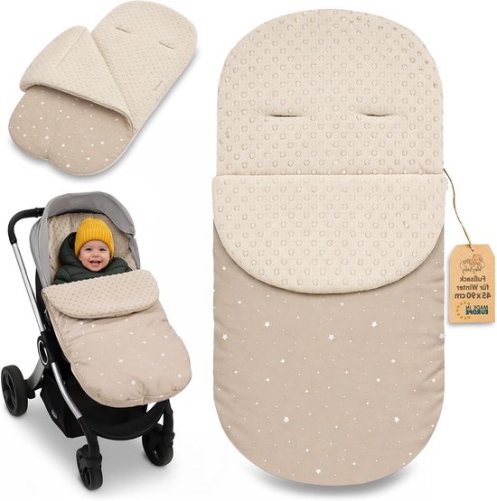 Voetenzak Kinderwagen - Winter Inlay - Winterse Uitjes - Waterafstotende Buitenkant - 90x45cm - Beige met sterren