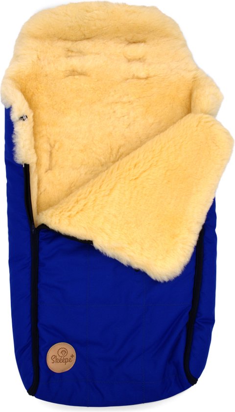 Voetenzak-lamsvel-schapenvacht- kinderwagen- kleur blauw / geel medicinaal gelooid van Merkloos