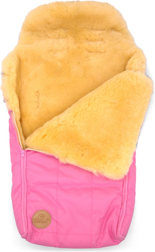 Voetenzak-lamsvel-schapenvacht- kinderwagen- kleur roze / geel medicinaal gelooid van Merkloos