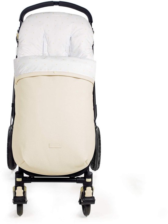 Voetenzak Maria van kunstleer, universeel inzetbaar voor de winter, buggy, kinderwagen, bugaboo, beschermhoes en afneembare voetenzak, kleur: beige.