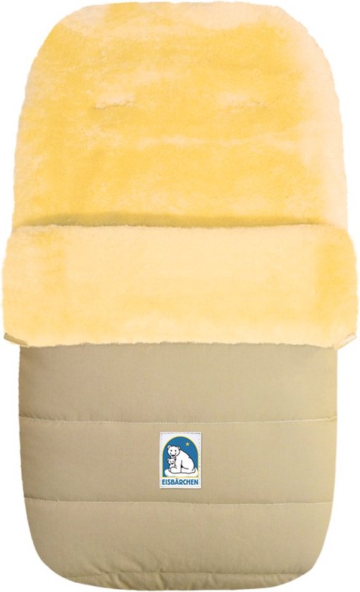 Voetenzak van schapenvacht, voor in de kinderwagen, beige. van Merkloos