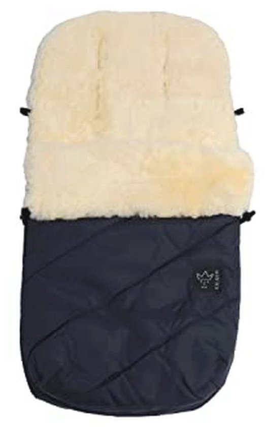 Voetenzak voor kinderwagen en buggy van echte lamsvacht, marineblauw, met ritssluiting