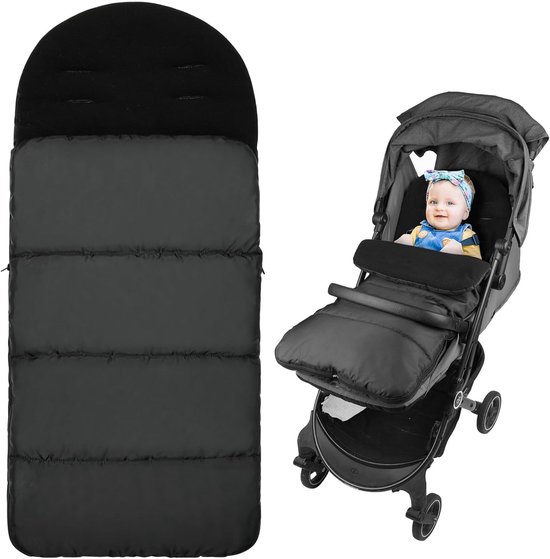 Voetenzak voor kinderwagen, thermo-voetenzak voor kinderwagen, universeel, voering van polarfleece, wintervoetenzak met ritssluiting, waterdicht, winddicht, machinewasbaar (zwart) van Meinkind
