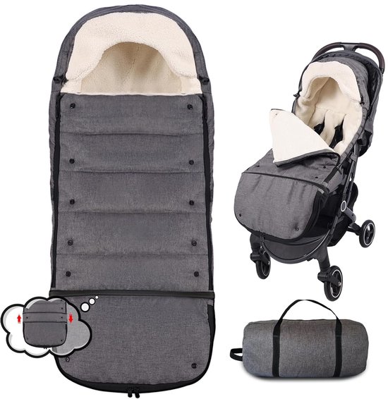 Voetenzak voor kinderwagen, voetenzak voor de winter, uitbreidbare lengte, ergonomisch design, voetenzak, buggy, kindervoetenzak, babyvoetenzak voor kinderwagen (grijs)