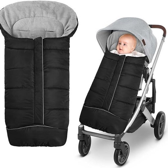 Voetenzak voor kinderwagen-Voetenzak wintervoetenzak voor kinderwagen, universele babyvoetenzak, buggy, winter, met ritssluiting, reflecterende strepen, waterdicht, voor sportwagen, jogger, buggy, zwart van Merkloos