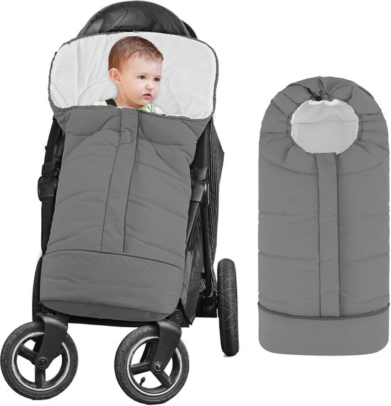Voetenzak voor kinderwagen-Wandelwagenhoes voor de winter, voetenzak voor peuters, universeel voor de meeste kinderwagens, waterafstotend, warm koraal, slaapzak voor kinderwagens, lichtgrijs van Merkloos