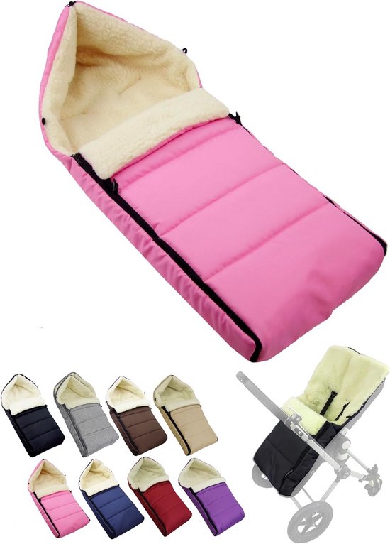Voetenzak [wintervoetenzak voor kinderwagen] buggy babyschaal of slee babyvoetenzak met lamswol, behaaglijk warm, wasbaar, 108 cm, roze