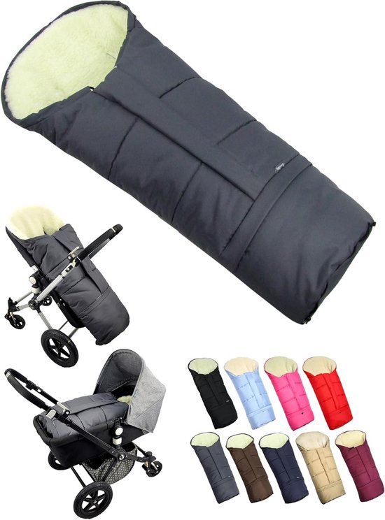 Voetenzak, wintervoetenzak voor kinderwagen, buggy, slee, knuffelzak, universeel, in mummievorm, met lamswol, maat aanpasbaar, warm, met ritssluiting, wasbaar, donkergrijs