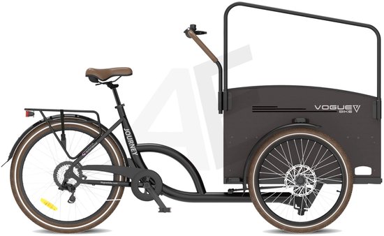Vogue Bakfiets E-Cargo Journey-S 7DR met Hydraulische Remmen - Zwart met Bruine Accenten van Vogue