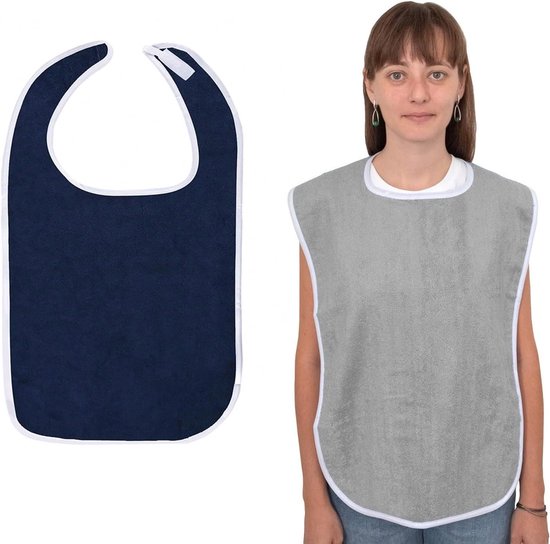 Volwassen Eet Schorten - 2 Stuks, Zachte Terry Doek, Bescherming voor Kleding, Geschikt voor Mannen, Vrouwen en Ouderen met Beperkingen, Donker, One Size