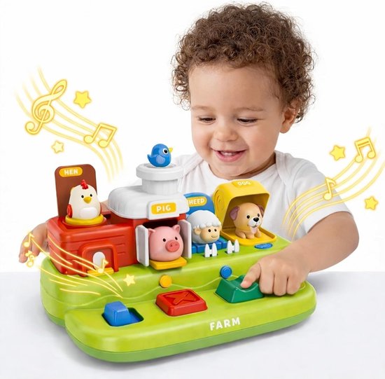 VONKELIOS®Montessori speelgoed - Baby Activiteiten Kubus - Dierenspeelgoed - Educatief Babyspeelgoed - Sensorisch speelgoed - cadeau - Motoriek speelgoed - Met geluidseffecten en lichteffecten - Voor Jongens en Meisjes Vanaf 1 jaar