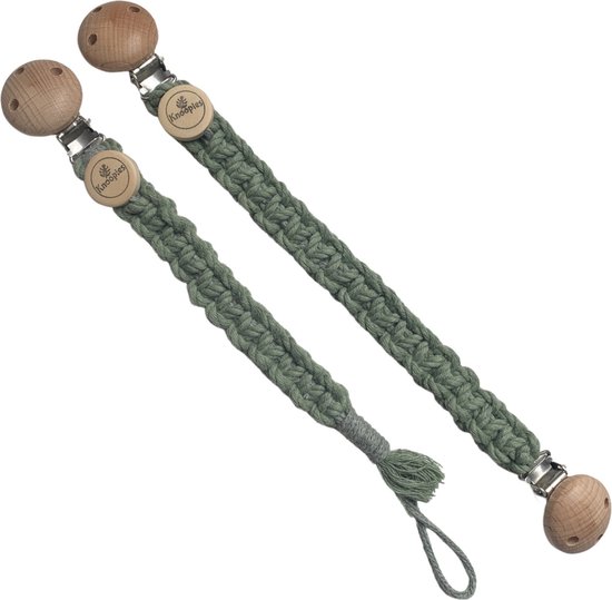 Voordeelset: Knoopies Knuffelkoord en Speenkoord - Olijfgroen - Katoen - Macramé - Handgemaakt in Nederland - Inclusief Verzendkosten van Knoopies