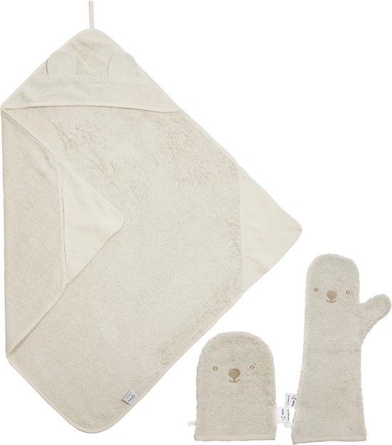 Voordeelset - The Original Baby Shower Glove met 2-in-1 Badcape en Washandje - Nifty - Baby Washandje - Lange washand - Badcape 100x100 - Washandje Baby - Biologisch Katoen – Vanille