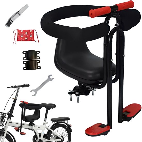 Voorzitje fiets - Kinderzitje fiets - TENZHVXI® - Met Voetsteun en Armleuning - Voor kinderen van 2 tot 4 jaar (tot ca. 25 kg) - Compatibel Met Alle MTB Met Rechte Buis